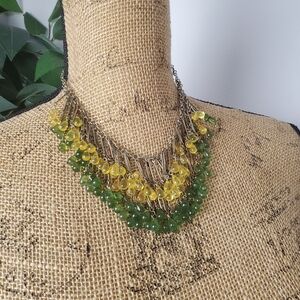 Coldwater Creek Green & Yellow Teardrop Bib Statement Necklace